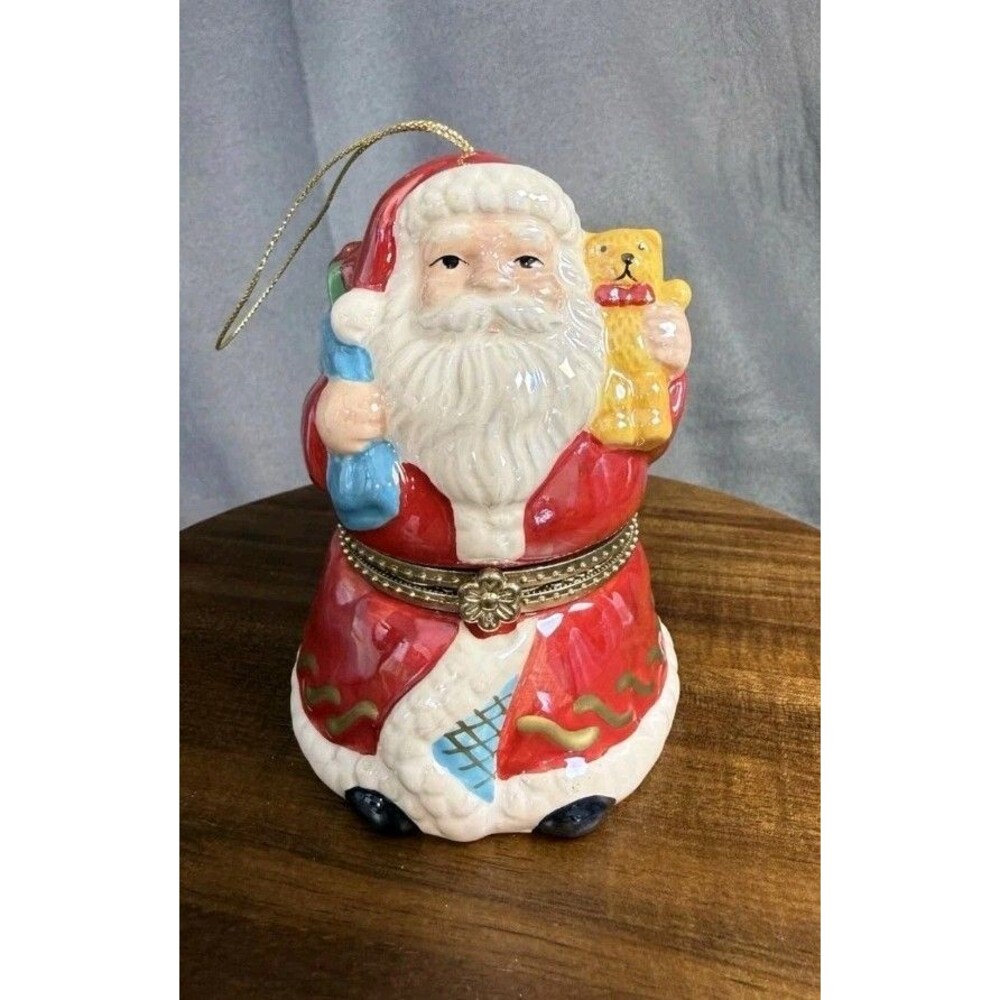 Mr Christmas Santa Hinged Music Box Hand Painted Porcelain Plays Jingle Bells